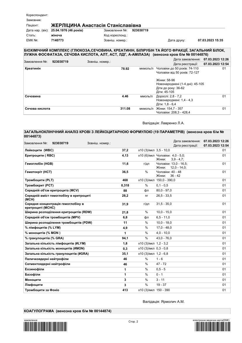 UKR_orig/анализы/Blood - General + Biochemistry + coagulogram 07.03.2023.pdf